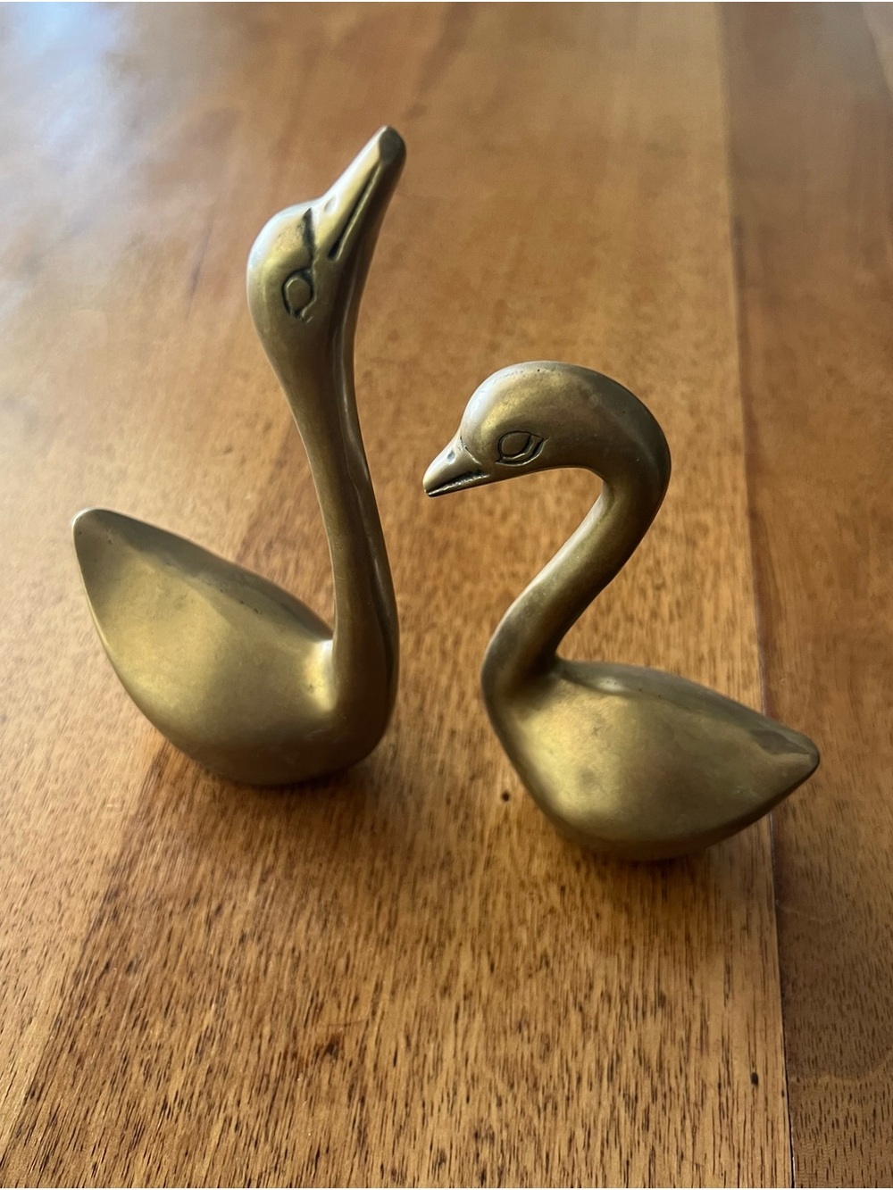 Vintage Solid Brass Swan Figurines-Pair- Hollywood Regency Home Decod
